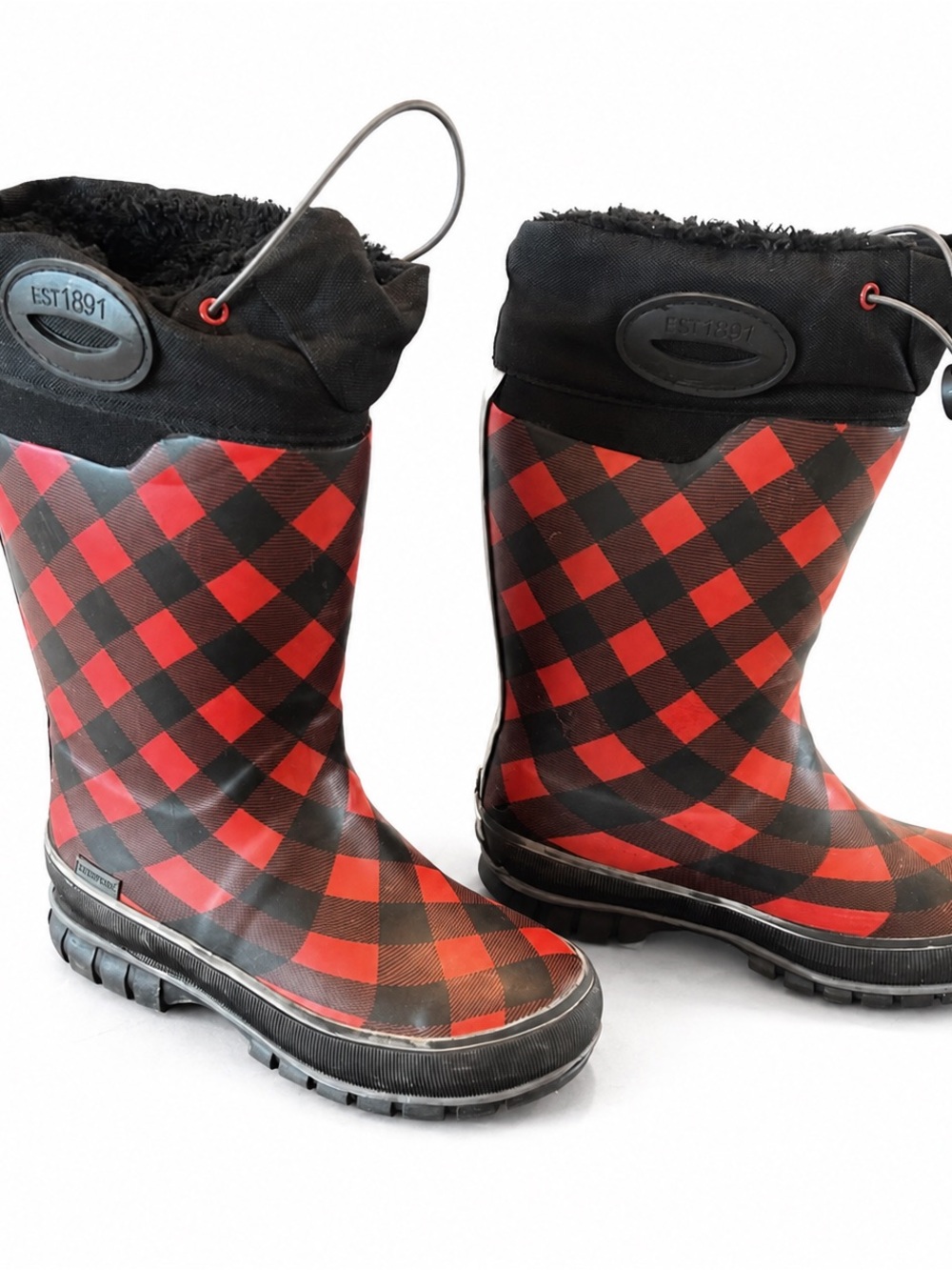 Western Chief Kids Red & Black Buffalo Plaid Waterproof Rain Boots Size 1
